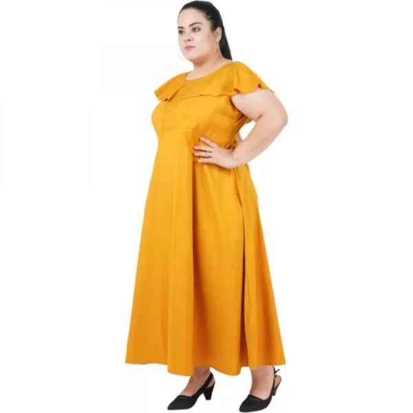 Women's Fit And Flare Yellow Dress (Color:Yellow, Material:Polyester) - Image 3