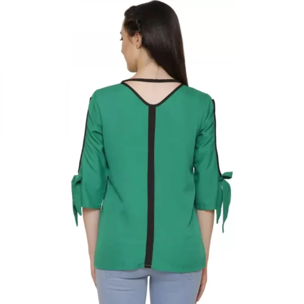 Women's Casual Slit Sleeve Solid Green Top (Color:Green, Material:Poly Crepe) - Image 5