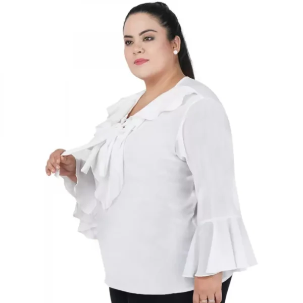 Women's Casual Bell Sleeve Solid White Top (Color:White, Material:Georgette) - Image 3