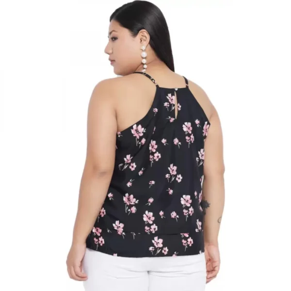 Women's Casual Floral Print Black Top (Color:Black, Material:Polyester) - Image 3