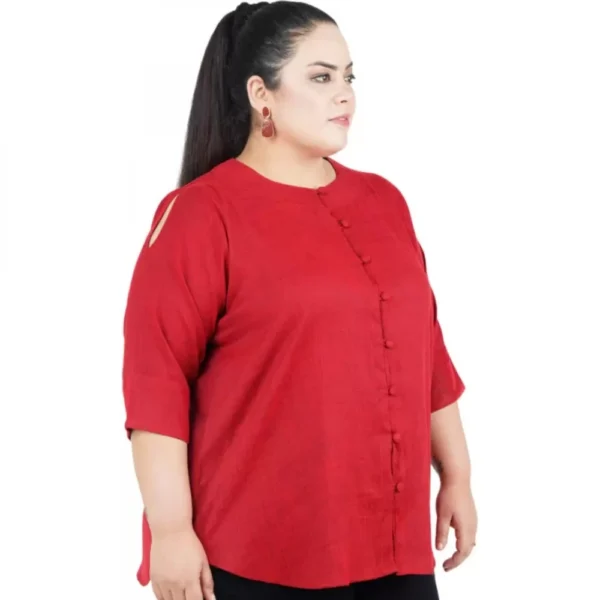 Women's Casual Solid Maroon Top (Color:Maroon, Material:Cotton Linen Blend) - Image 4