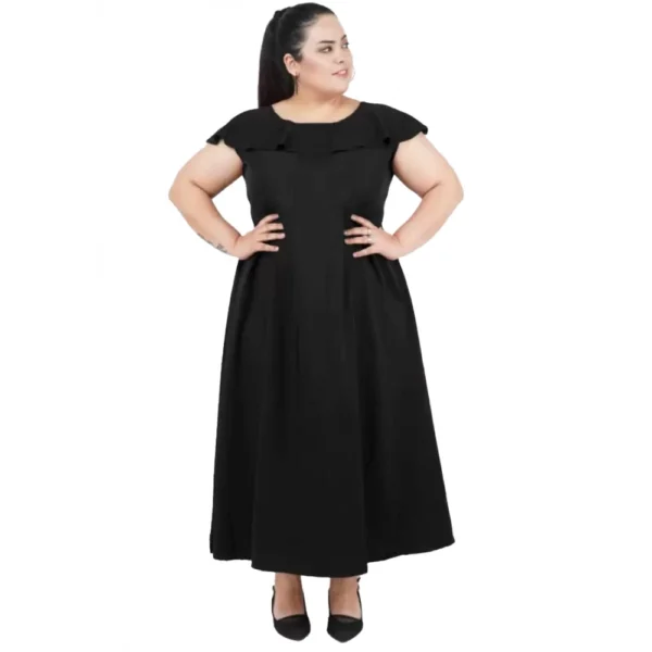 Women's Fit And Flare Black Dress (Color:Black, Material:Polyester)