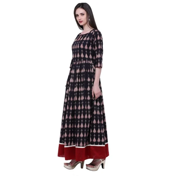 Women's Cotton Printed Anarkali Kurti (Black, Cotton) - Image 5