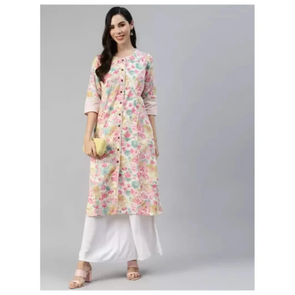 Women's Cotton Printed  Straight Kurti (Multicolor, Cotton) - Image 3