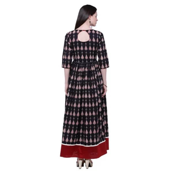 Women's Cotton Printed Anarkali Kurti (Black, Cotton) - Image 2