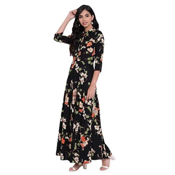 Women's Rayon Printed Maxi Dress (Black, Rayon) - Image 5