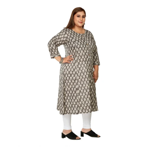 Women's Casual 3/4th Sleeve Printed Pure Cotton Prince Cut A-Line Kurti (Grey) - Image 7