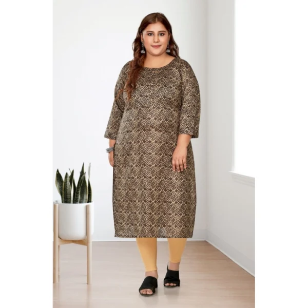 Women's Casual 3/4th Sleeve Golden Foil Printed Capsule Cotton Straight Kurti (Brown) - Image 2