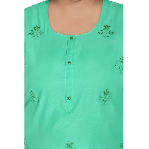 Women's Casual 3/4th Sleeve Rayon Mirror Embroidered Straight Kurti (Green) - Image 3