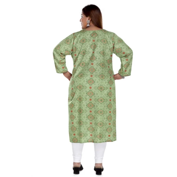 Women's Casual 3/4th Sleeve Rayon Golden Foil Printed Straight Kurti (Pista Green) - Image 2