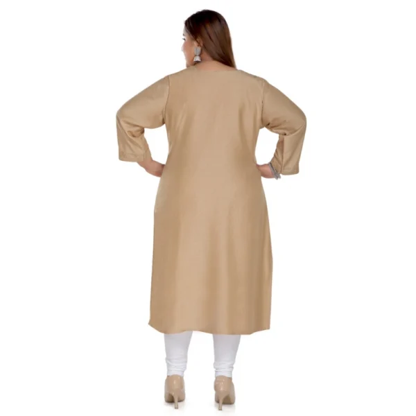 Women's Casual 3/4th Sleeve Imported Fabric Self Embroidered Straight Kurti With Lining (Tan) - Image 2