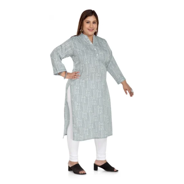 Women's Casual 3/4th Sleeve Imported Synthetic Full printed Straight Kurti (Grey) - Image 3