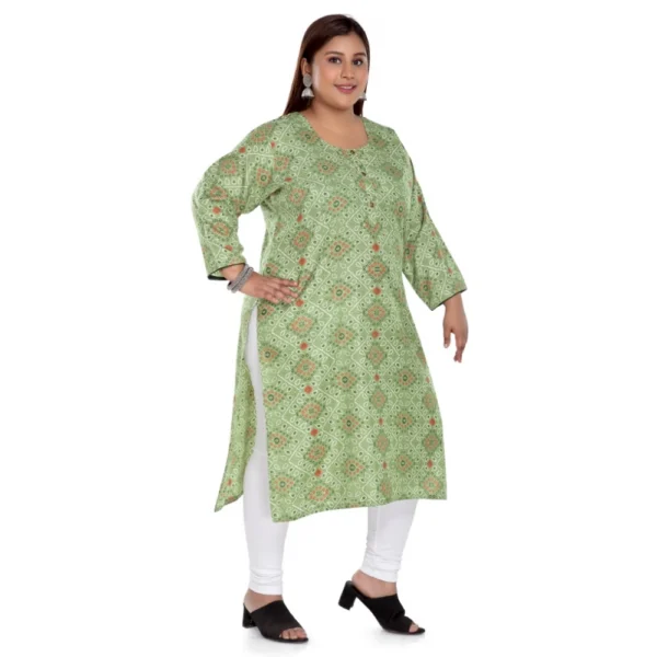 Women's Casual 3/4th Sleeve Rayon Golden Foil Printed Straight Kurti (Pista Green) - Image 3