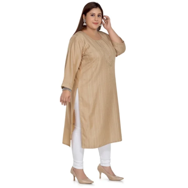 Women's Casual 3/4th Sleeve Imported Fabric Self Embroidered Straight Kurti With Lining (Tan) - Image 3