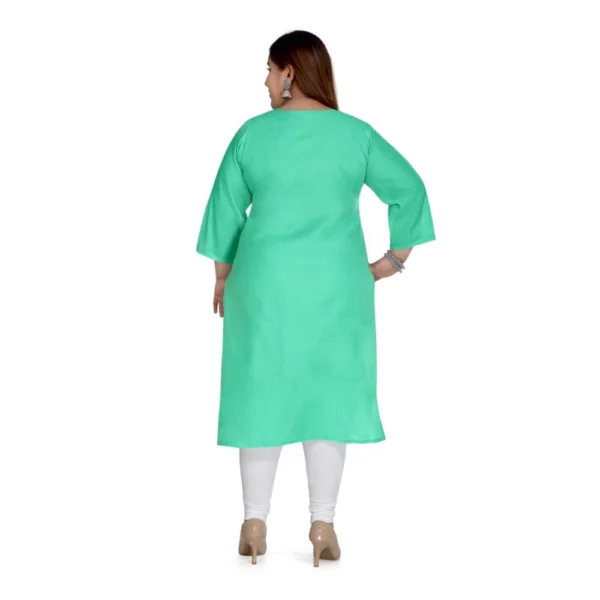 Women's Casual 3/4th Sleeve Rayon Mirror Embroidered Straight Kurti (Green) - Image 5