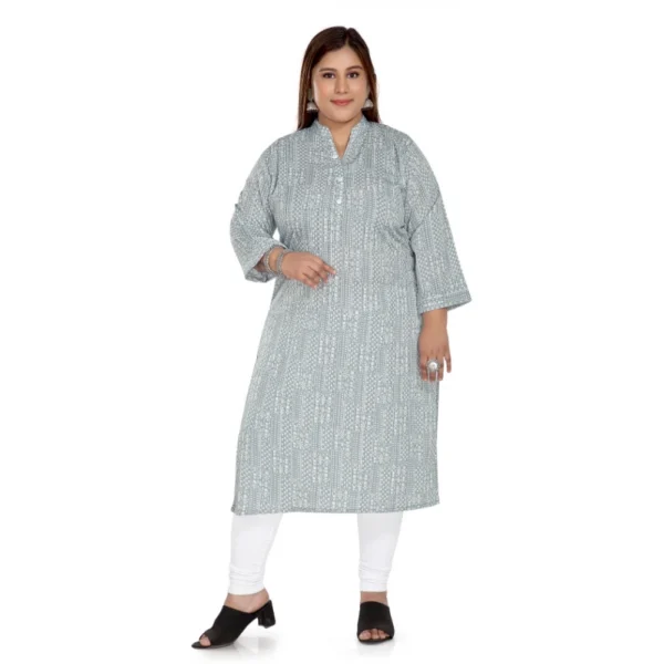 Women's Casual 3/4th Sleeve Imported Synthetic Full printed Straight Kurti (Grey)