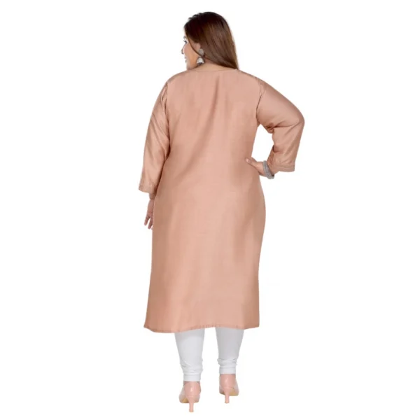 Women's Casual 3/4th Sleeve Imported Fabric Self Embroidered Straight Kurti With Lining (Coral Pink) - Image 2