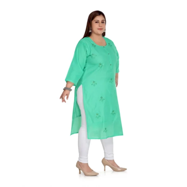 Women's Casual 3/4th Sleeve Rayon Mirror Embroidered Straight Kurti (Green) - Image 4