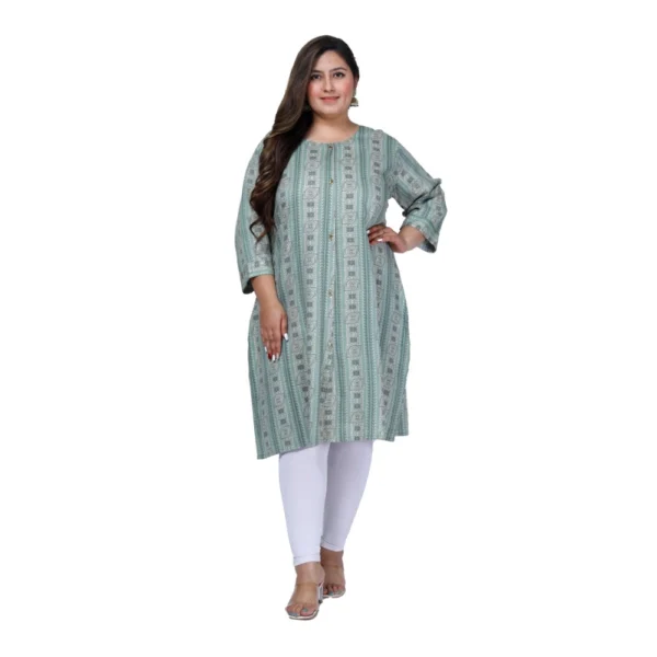 Women's Office wear Golden Foil Capsule A-Line Kurti (Light Green)