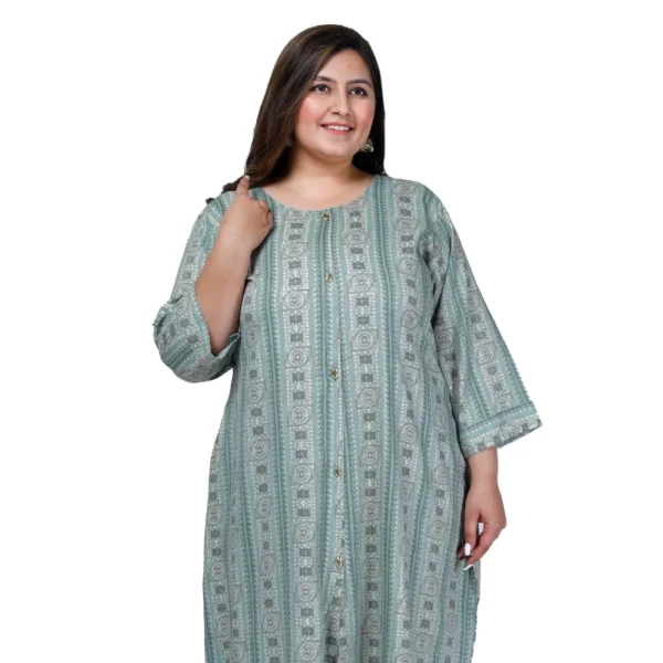 Women's Office wear Golden Foil Capsule A-Line Kurti (Light Green) - Image 4