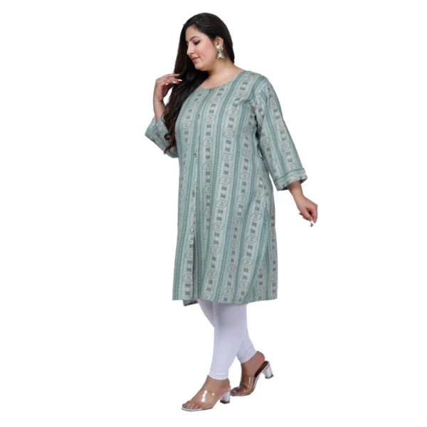 Women's Office wear Golden Foil Capsule A-Line Kurti (Light Green) - Image 5