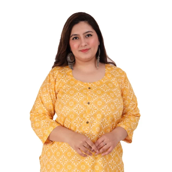 Women's Office wear Designer Printed Capsule Straight Kurti (Yellow) - Image 2