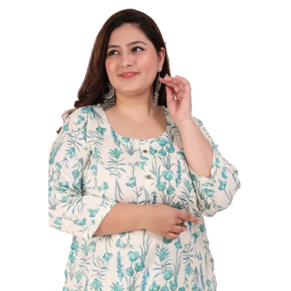 Women's Office wear Floral Printed Capsule Straight Kurti (Light Green) - Image 2