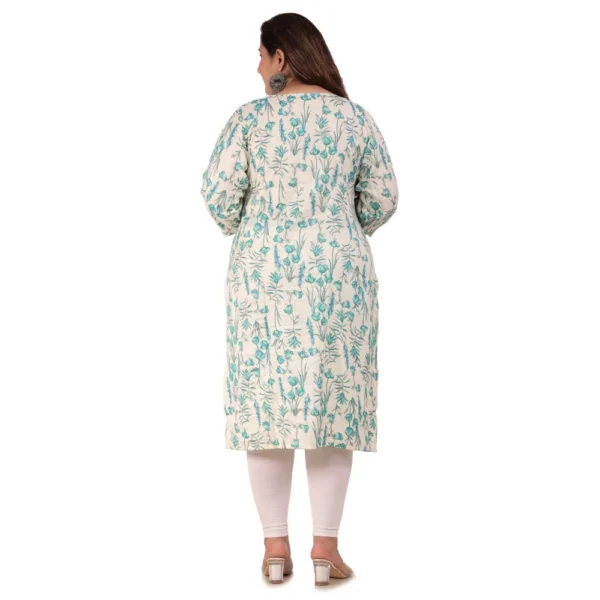 Women's Office wear Floral Printed Capsule Straight Kurti (Light Green) - Image 3