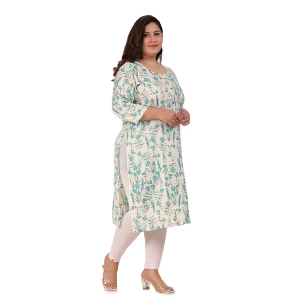 Women's Office wear Floral Printed Capsule Straight Kurti (Light Green) - Image 5