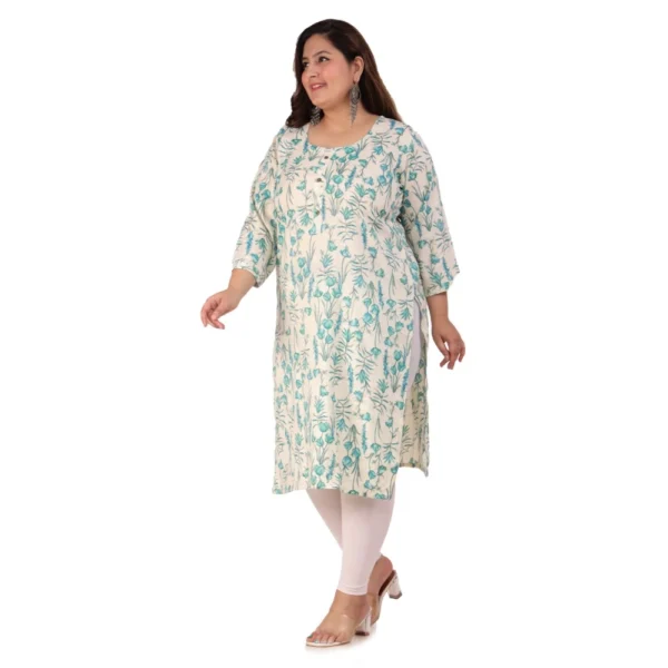 Women's Office wear Floral Printed Capsule Straight Kurti (Light Green) - Image 7