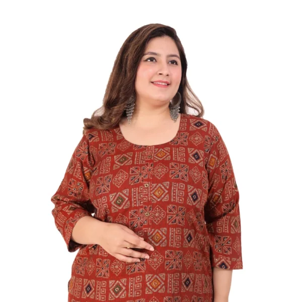 Women's Office wear Designer Printed Capsule Straight Kurti (Maroon) - Image 2