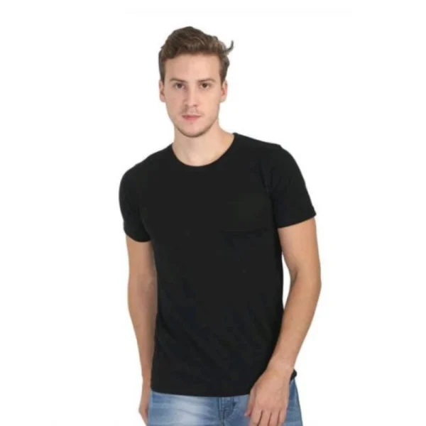 Men's Casual Short Sleeves Cotton Round Neck T-shirt (Black) - Image 2