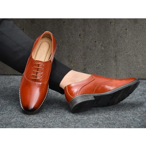 Men's Synthetic Leather Formal Shoes (Tan) - Image 4