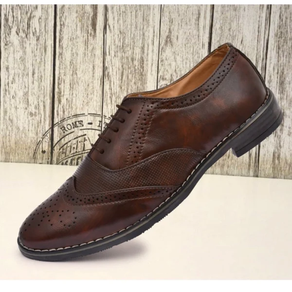 Men's Synthetic Leather Formal Shoes (Brown) - Image 2