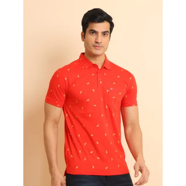 Men's Casual Cotton Printed Polo Neck Half Sleeve T-Shirt (Red) - Image 3