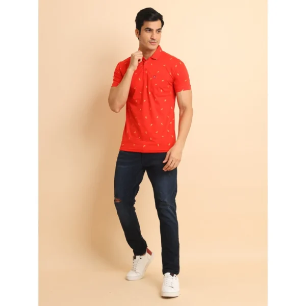 Men's Casual Cotton Printed Polo Neck Half Sleeve T-Shirt (Red) - Image 7