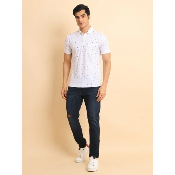 Men's Casual Cotton Printed Polo Neck Half Sleeve T-Shirt (White) - Image 7