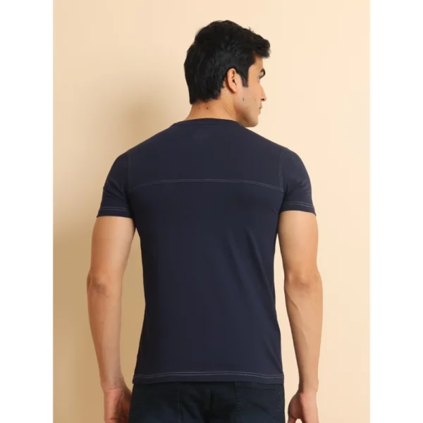 Men's Casual Cotton Solid Round Neck Half Sleeve T-Shirt (Navy) - Image 2