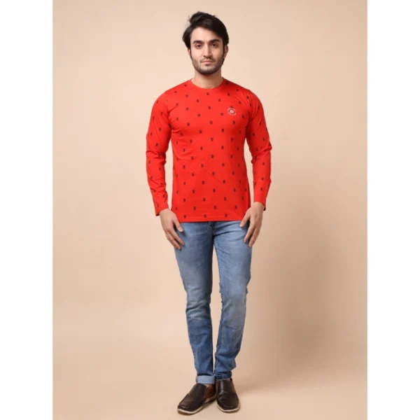 Men's Casual Cotton Printed Round Neck Full Sleeve T-Shirt (Red) - Image 7