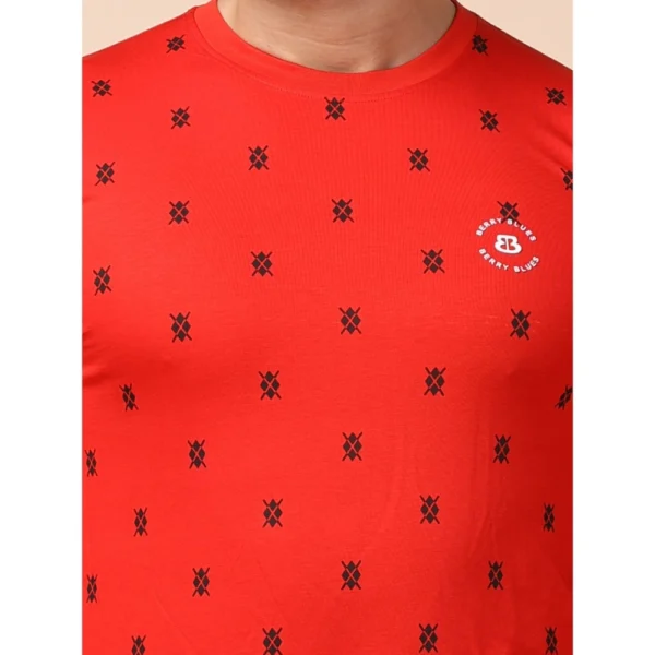 Men's Casual Cotton Printed Round Neck Full Sleeve T-Shirt (Red) - Image 6