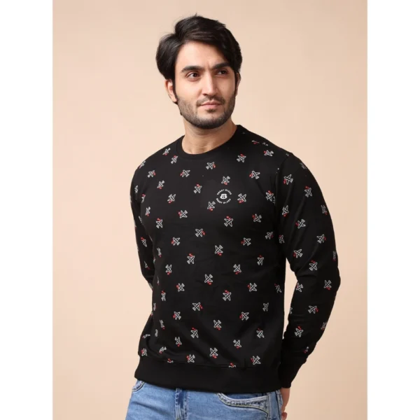 Men's Casual Cotton Printed Round Neck Full Sleeve Sweat Shirt (Black) - Image 3