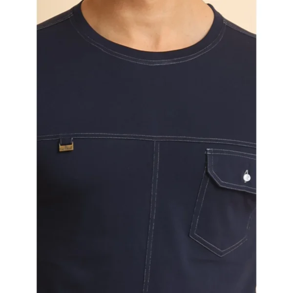 Men's Casual Cotton Solid Round Neck Half Sleeve T-Shirt (Navy) - Image 6