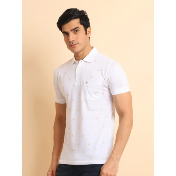 Men's Casual Cotton Printed Polo Neck Half Sleeve T-Shirt (White) - Image 4