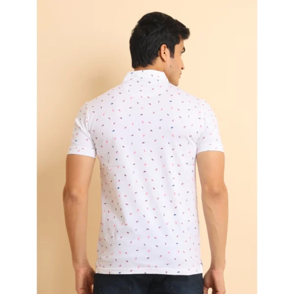 Men's Casual Cotton Printed Polo Neck Half Sleeve T-Shirt (White) - Image 2