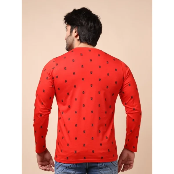 Men's Casual Cotton Printed Round Neck Full Sleeve T-Shirt (Red) - Image 2