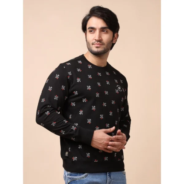 Men's Casual Cotton Printed Round Neck Full Sleeve Sweat Shirt (Black) - Image 4